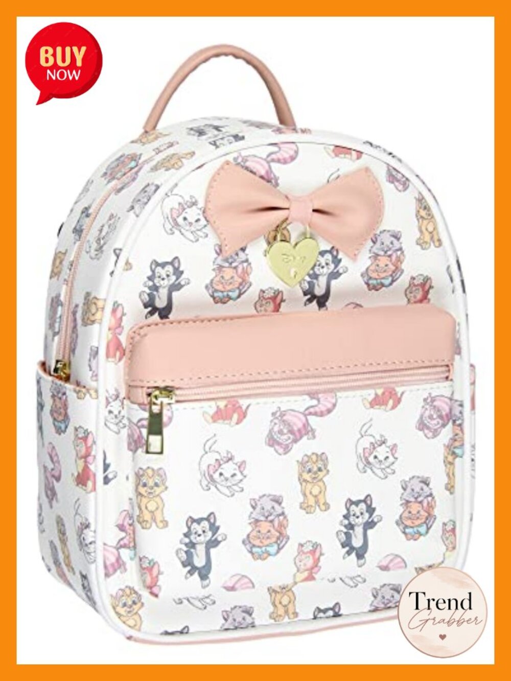 Disney Cats Saffiano Faux Leather Mini Backpack with Adjustable Straps